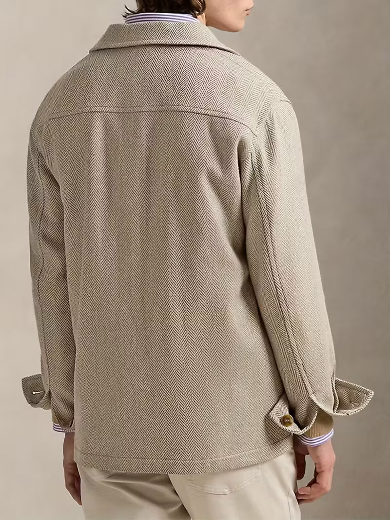 Wool-Look Jacket Men Lapel Collar Side Pockets Regular Fit Winter