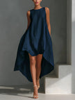 White Linen Sleeveless Midi Dress For Women