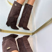 Knee High Boots Suede Block Heel Buckle Inside Zip Winter Boots | Olive
