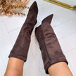 Knee High Boots Suede Block Heel Buckle Inside Zip Winter Boots | Olive