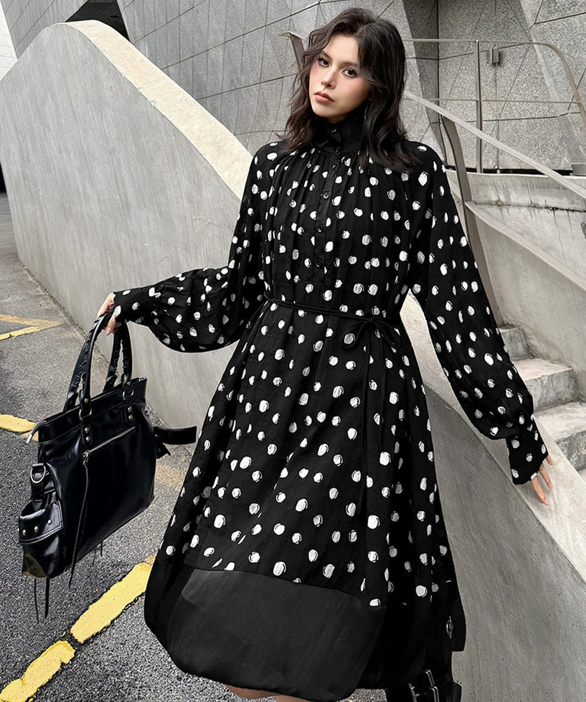 White Dot Veil Dress by FJØRNA, featuring a flowy silhouette and delicate dot pattern, perfect for elegant occasions.