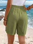 FJØRNA lightweight summer women's shorts with elastic waist and button front, casual and breathable for warm weather.
