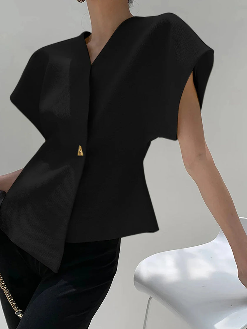 Blouse Women V-Neck Button Front Long Sleeve Woven