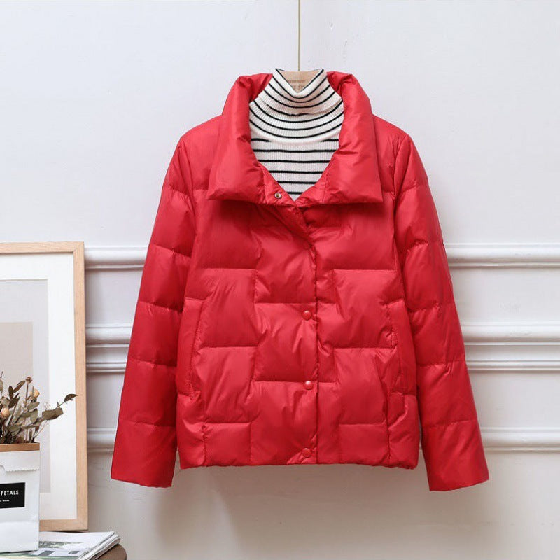 Quilted Jacket Women High Collar Button Front Cropped