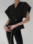 Blouse Women V-Neck Button Front Long Sleeve Woven