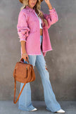 Denim Shirt Jacket Women Oversized Frayed Snap Front