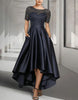 FJØRNA satin midi dress for women, two-piece set with round neck and short sleeves, elegant and stylish for special occasions.