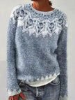 Amara | Women's Relaxed-Fit Wool-Blend Sweater with Wide Collar and Scandinavian Print for Layering