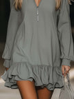 Grey FJØRNA V-neck mini dress, casual style, sleeveless design, lightweight fabric, perfect for everyday wear.