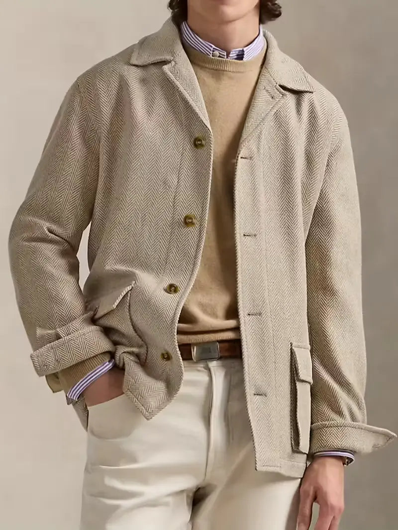 Wool-Look Jacket Men Lapel Collar Side Pockets Regular Fit Winter