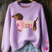 Graphic Knit Sweater Women Crew Neck Dog Print Long Sleeve