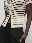 Polo Cardigan Women Lightweight Button Front Beige Black