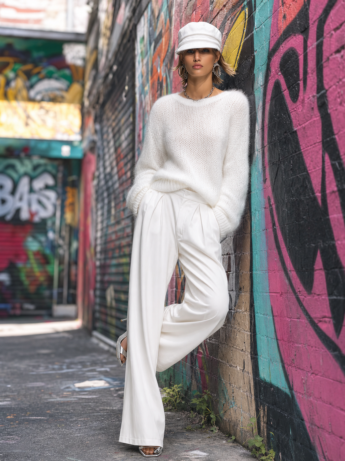 Loose Crew Neck Knit Jumper Sweater Long Sleeve Solid Colour for Women