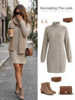 Wivi | Women's Ribbed Turtleneck Sweater Dress