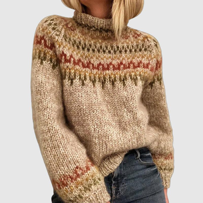 None | Women's Classic Nordic Sweater Pullover with Wrap Geometric Cozy for Layering