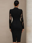 FJØRNA black blazer-style lace midi dress, elegant cocktail dress with fitted silhouette and intricate lace details.