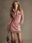 Pink faux suede leopard print mini dress by FJØRNA, casual chic dress with fitted silhouette and stylish animal print.