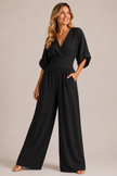 Jumpsuit Women Three-Quarter Sleeve High Waist Wide Leg