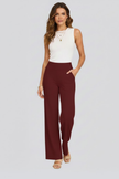 Lightweight women's summer trousers by FJØRNA featuring high waist, wide leg design, breathable fabric, and side pockets.