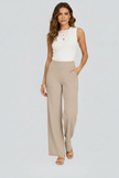 FJØRNA women's high-rise wide-leg summer trousers with pockets, breathable lightweight fabric, perfect for warm weather.