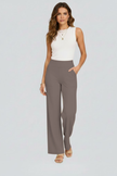 FJØRNA women's lightweight summer trousers with high waist, wide leg design, breathable fabric, and front pockets.