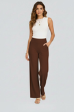 FJØRNA women's high-rise wide-leg summer trousers with pockets, made of breathable lightweight fabric, perfect for warm weather.