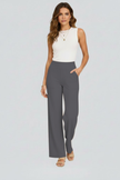 FJØRNA women's high-rise wide-leg summer trousers with pockets, breathable lightweight fabric, and comfortable fit.