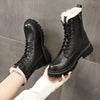 Iris | Women's Black Leather Lace Up Zip Winter Boots with Comfortable
