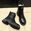 Iris | Women's Black Leather Lace Up Zip Winter Boots with Comfortable