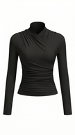 T-Shirt Women Draped Collar Pleated Waist Short Sleeve