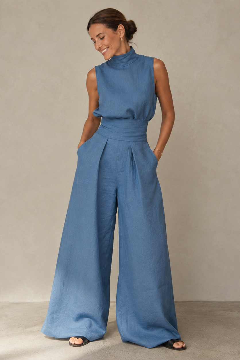 Two-Piece Set Women Sleeveless Top Wide Leg Solid