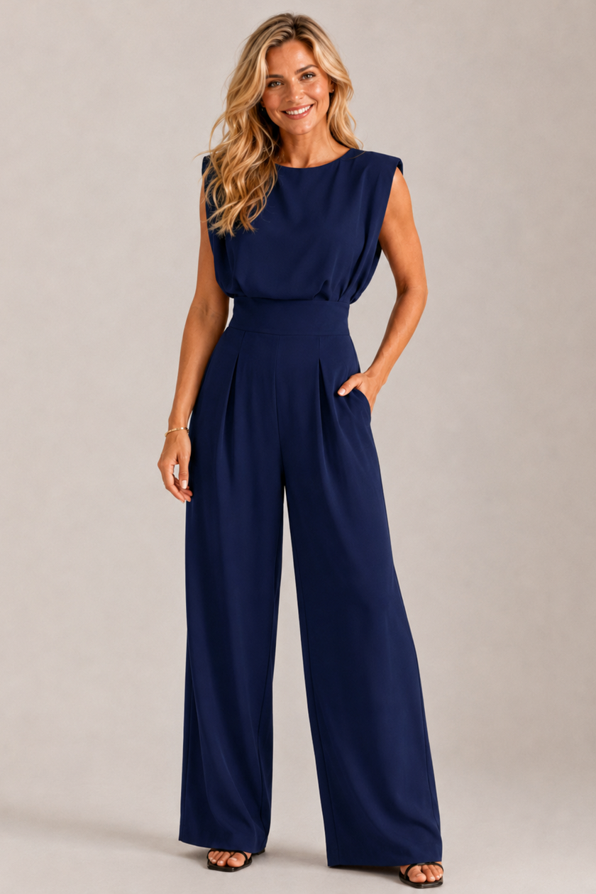 Jumpsuit Women Sleeveless High Waist Straight Leg