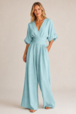 Jumpsuit Women Three-Quarter Sleeve High Waist Wide Leg