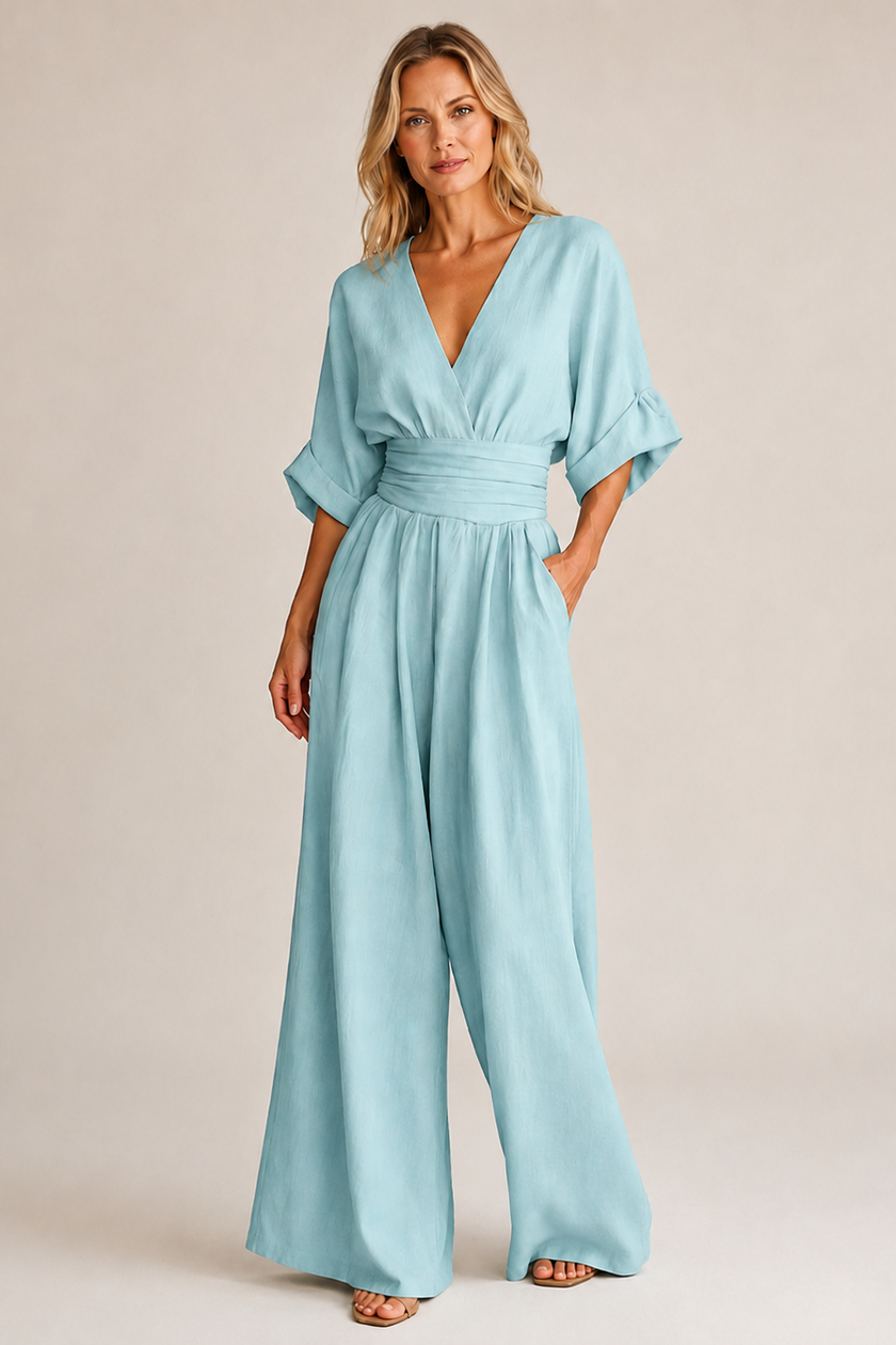 Jumpsuit Women Three-Quarter Sleeve High Waist Wide Leg