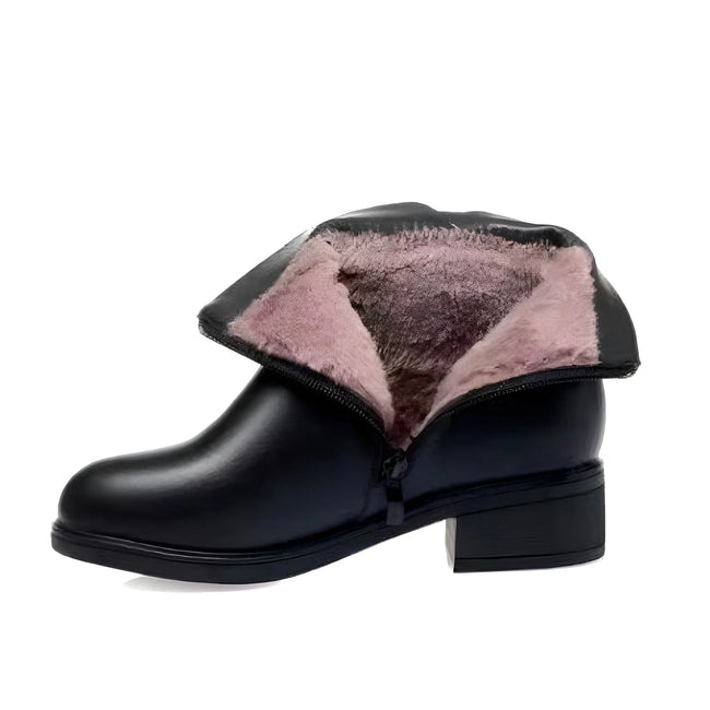 Freya | Women's Ankle Zip Block Heel Black Boots with Comfortable Casual