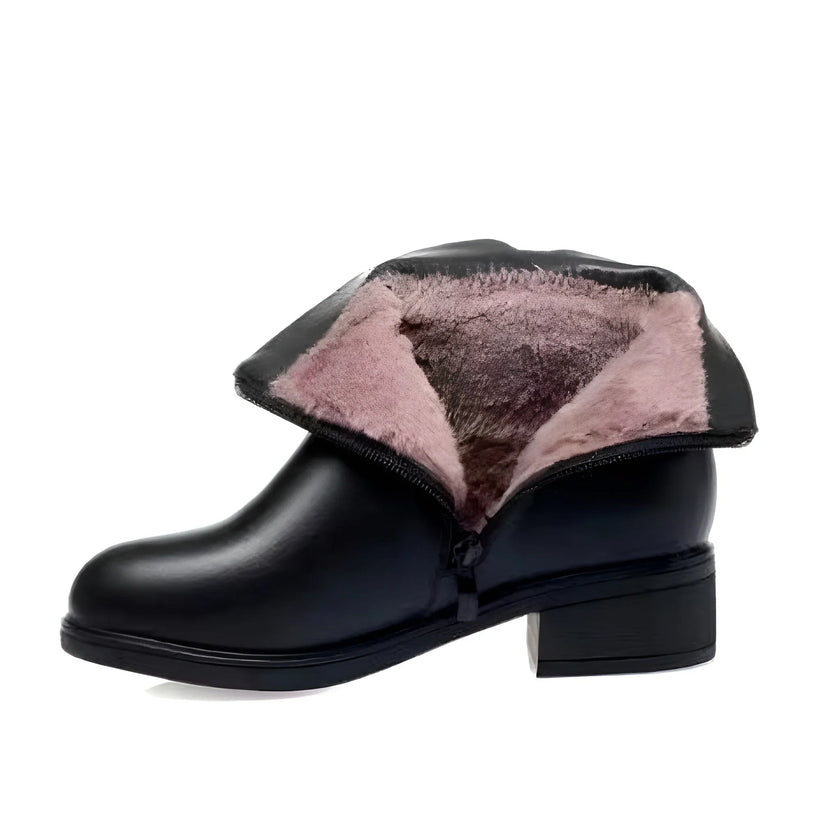 Freya | Women's Ankle Zip Block Heel Black Boots with Comfortable Casual