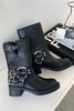 Lena | Women's Black Buckle Harness Chunky Heel Boots with Platform Comfortable