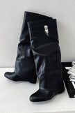Freya | Women's Black Knee High Wedge Slouch Boots with Pointed-Toe Comfortable