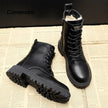 Sasha | Women's Black Leather Lace Up Ankle Boots with Platform Chunky