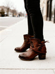 Dana | Women's Brown Lace Up Block Heel Ankle Boots with Chunky Leather