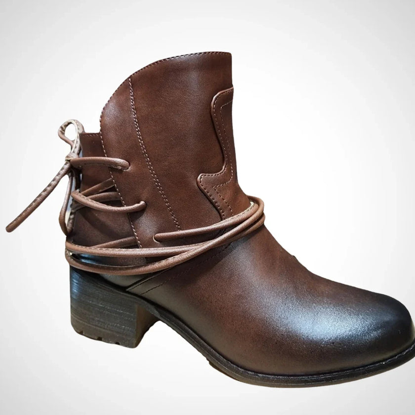 Dana | Women's Brown Lace Up Block Heel Ankle Boots with Chunky Leather