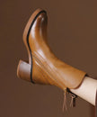 Elise | Women's Brown Leather Chunky Splicing Zippered Boots with Comfortable Casual
