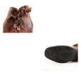 Elise | Women's Brown Leather Floral Ankle Boots with Block-Heel Comfortable Casual