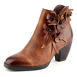 Elise | Women's Brown Leather Floral Ankle Boots with Block-Heel Comfortable Casual