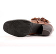 Elise | Women's Brown Leather Floral Ankle Boots with Block-Heel Comfortable Casual