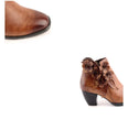 Elise | Women's Brown Leather Floral Ankle Boots with Block-Heel Comfortable Casual