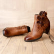 Elise | Women's Brown Leather Floral Ankle Boots with Block-Heel Comfortable Casual