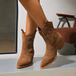 Nore | Women's Brown Suede Cowboy Ankle Block Heel Boots with Pointed-Toe