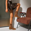 Nore | Women's Brown Suede Cowboy Ankle Block Heel Boots with Pointed-Toe