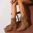 Nore | Women's Brown Suede Cowboy Ankle Block Heel Boots with Pointed-Toe